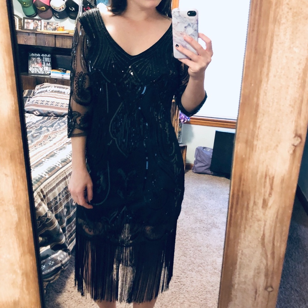 Great Gatsby Black Fringe Dress